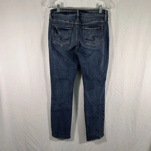 Silver Jeans Women's 28x28 Dark Wash Denim Elyse Straight Mid Rise Cotton Blend - Picture 6 of 10
